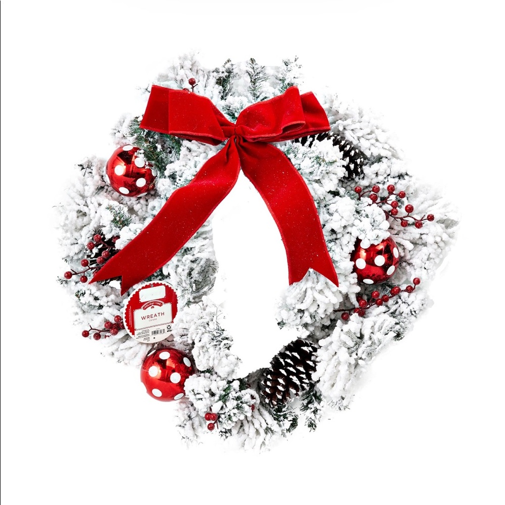 Christmas Frosted Winter 28” Pinecone & Ornament Decorative Wreath NWT